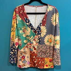 Cottagecore Floral Patchwork V-Neck Cardigan Boho